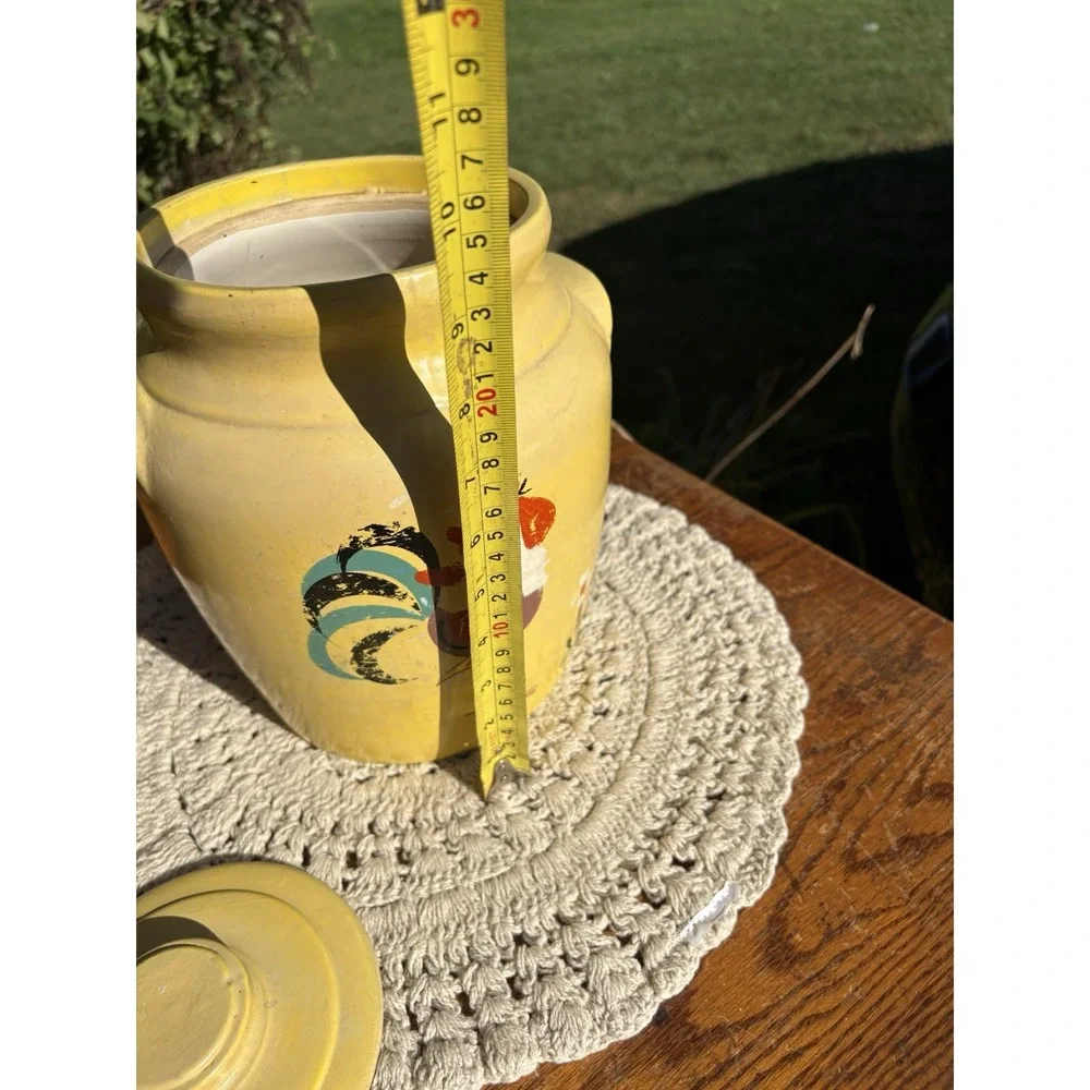 Ransburg Pottery Yellow Rooster Cookie Jar with Lid Hand Painted Crock Farm 9.5